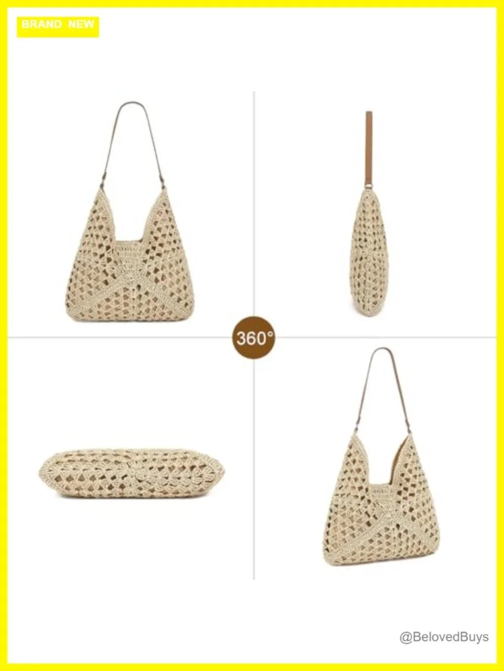 Lightweight Woven Straw Hobo Shoulder Bag, Summer Beach Tote Purse for Travel